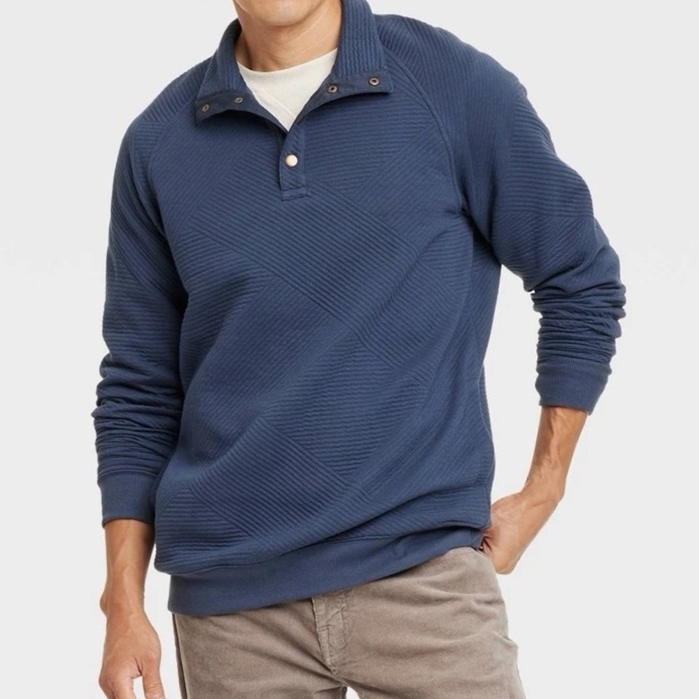 Goodfellow & Co. Men's Quilted Snap Pullover Sweatshirt S Blue New